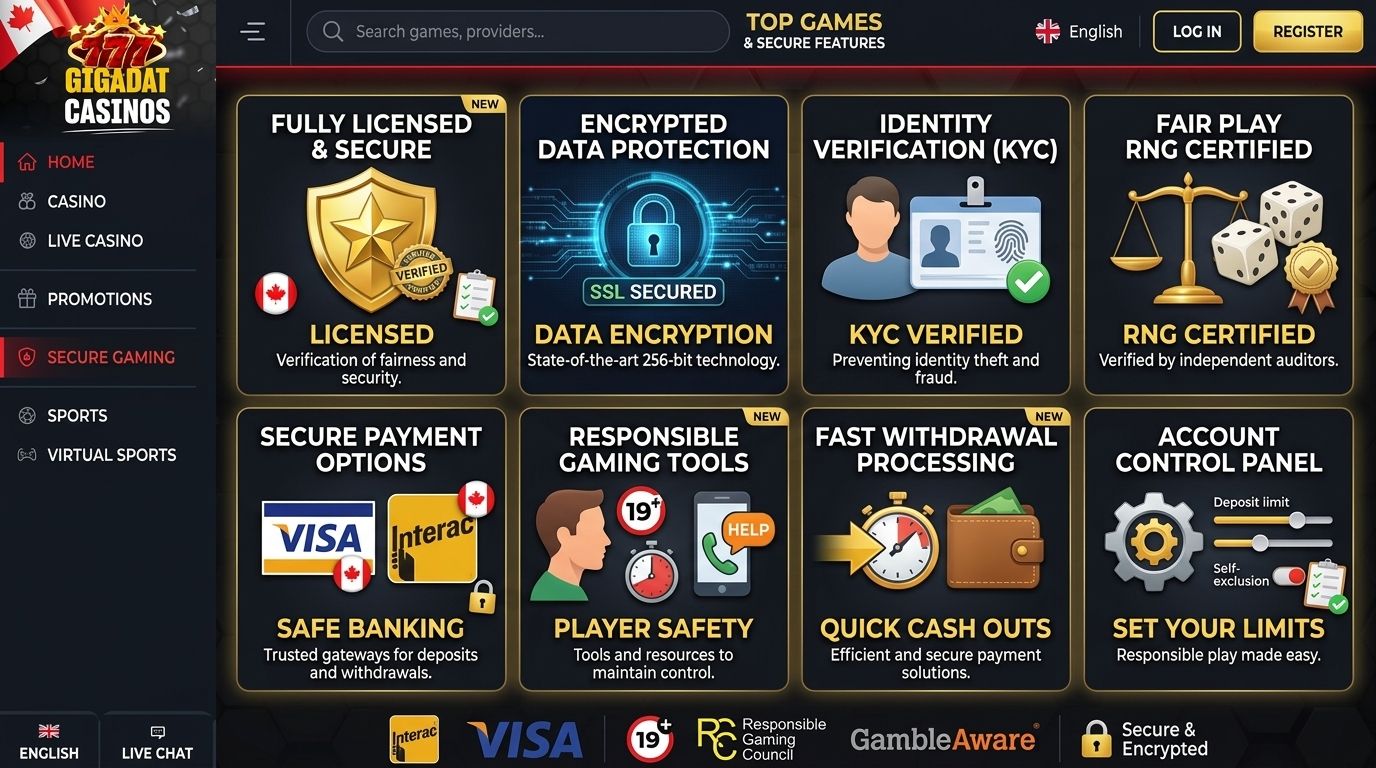 A checklist overlaid on a casino screen with security icons and payment symbols
